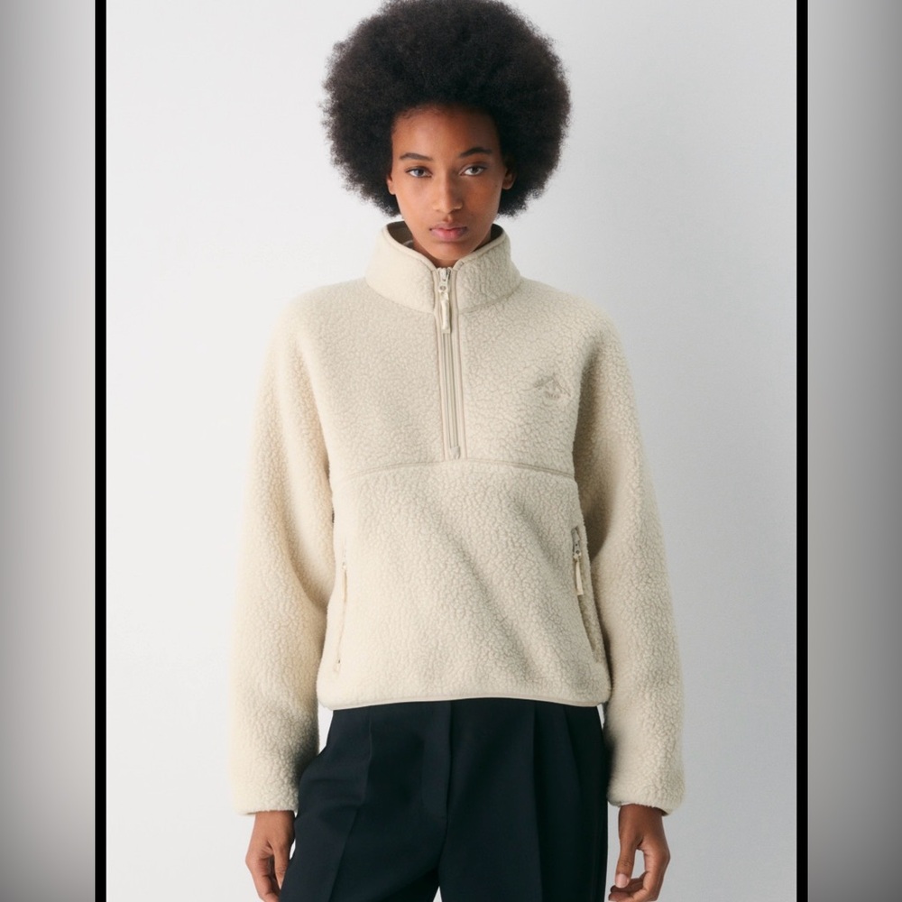TNA Cream Teddy Fleece Half-Zip Jacket
